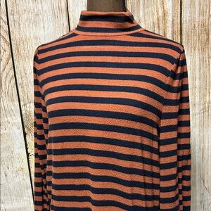 LOFT Orange and Black Striped Mock neck Sweater